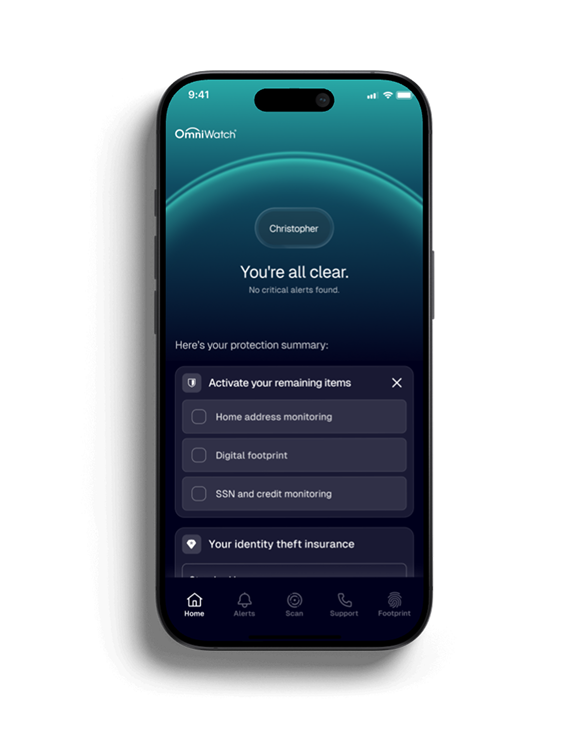 Dashboard and summary checklist displayed on the OmniWatch mobile app