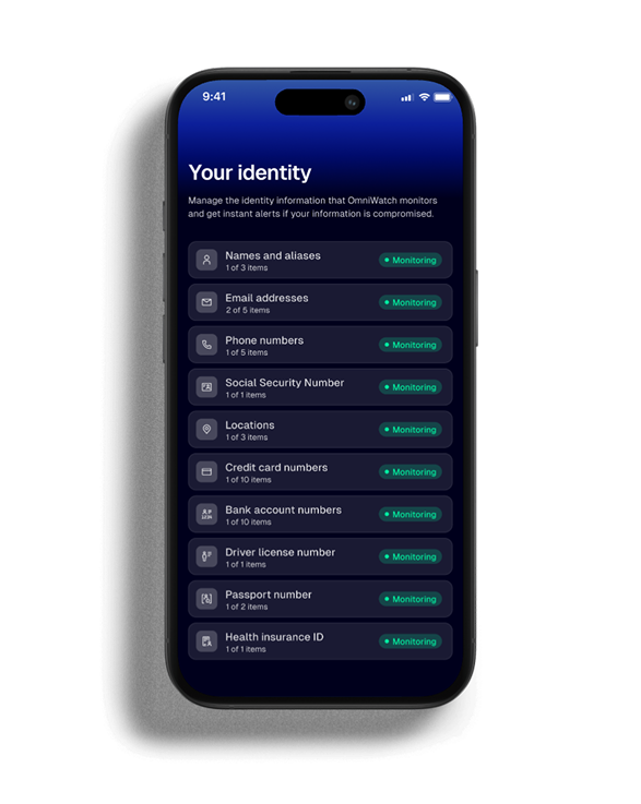 List of active monitoring services displayed on the OmniWatch mobile app